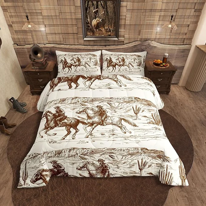 Authentic Erosebridal Western Comforter Set King Size Cowboy Bedding Set American Wild West Desert Hand Drawn Illustration Down Comforter Country Theme Bedroom Decor Duvet Set for Boys Men Teens Classic