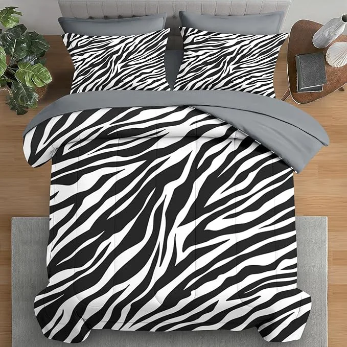 Selected Comforter Set Twin Size Zebra Stripe Animal 5 Pcs Bedding for Kids and Adults Black White Bed Sheet Sets with Fitted Sheet Pillowcase amp Sham for Bedroom Bed Decor Recyclable