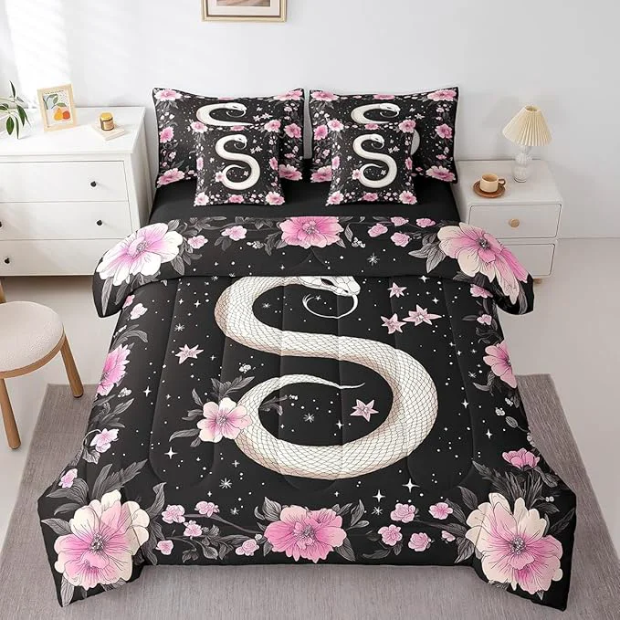 Durable jejeloiu Boho Snake Bedding Set 7Pcs Twin Size Kids Bohemian Comforter Set with Sheets for Boys Girls Floral Flower Bed in a Bag Soft Lightweight Microfiber Selected