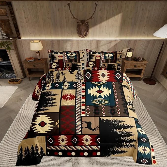 Innovative Feelyou Boho Comforter Set King Size Rustic Comforter for Boys Girls Teens Cabin Bedding Set Vinatge Duvet Set Room Decor Brown Quilt Set Outstanding