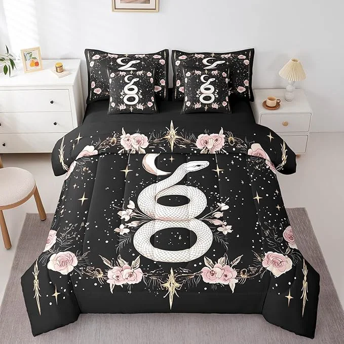 Proven jejeloiu Boho Snake Bedding Set 7Pcs Full Size Kids Bohemian Comforter Set with Sheets for Boys Girls Flower Floral Bed in a Bag Soft Lightweight Microfiber Solid