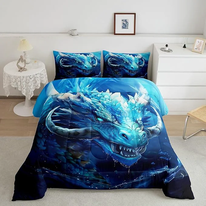Trusted Vivid Dragon Comforter Set Queen Size Gothic Nature Animal Bedding Set for Kids Boys Teens Men Room Decor Western al Dragon Duvet Insert 3Pcs Boho Exotic Wildlife Soft Quilt Set 2 Pillowcases Premium Material