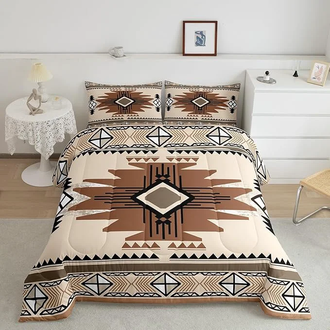 Official Feelyou Boho Comforter Set Full Size Southwest Native American Design Comforter Southwestern Geometric Bedding Set Western Decor Duvet Set Room Decor Beige Brown Quilt Set Outstanding