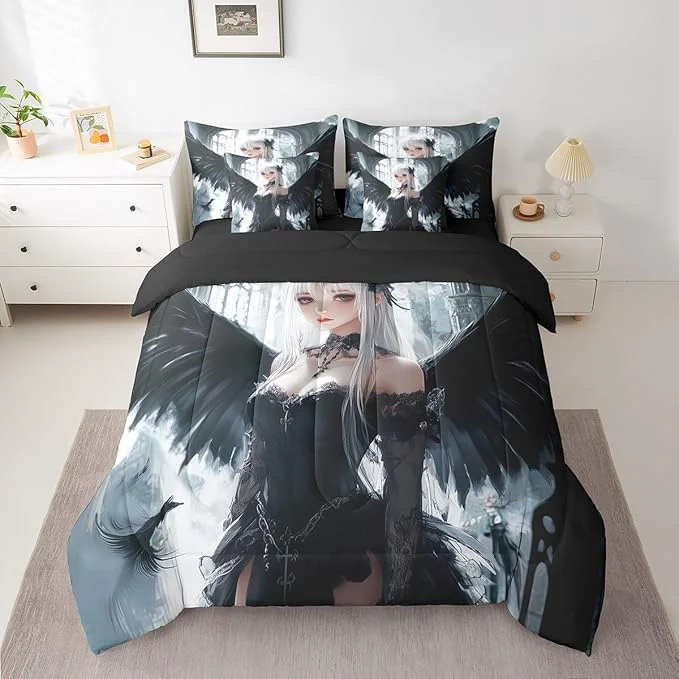 Original Design Erosebridal Anime Girl Bedding Sets 7 Piece Full Size Kawaii Japanese Anime Comforter Set for Kids Boys Teens Adult Cartoon Girl Bed in A Bag Japan Animation Sheet Set Machine Washable First-Class