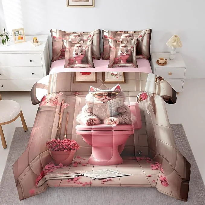 Exceptional jejeloiu Cute Cat Bedding Set 7Pcs King Size Kids Kawaii Kitten Comforter Set with Sheets for Boys Girls Pink Bed in a Bag Soft Lightweight Microfiber Trendy