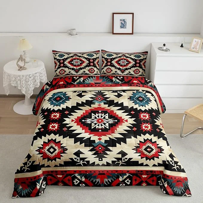 Fine Crafted Feelyou Boho Comforter Set Queen Size Southwest Native American Design Comforter Southwestern Geometric Bedding Set Western Decor Duvet Set Black Beige Quilt Set Authentic