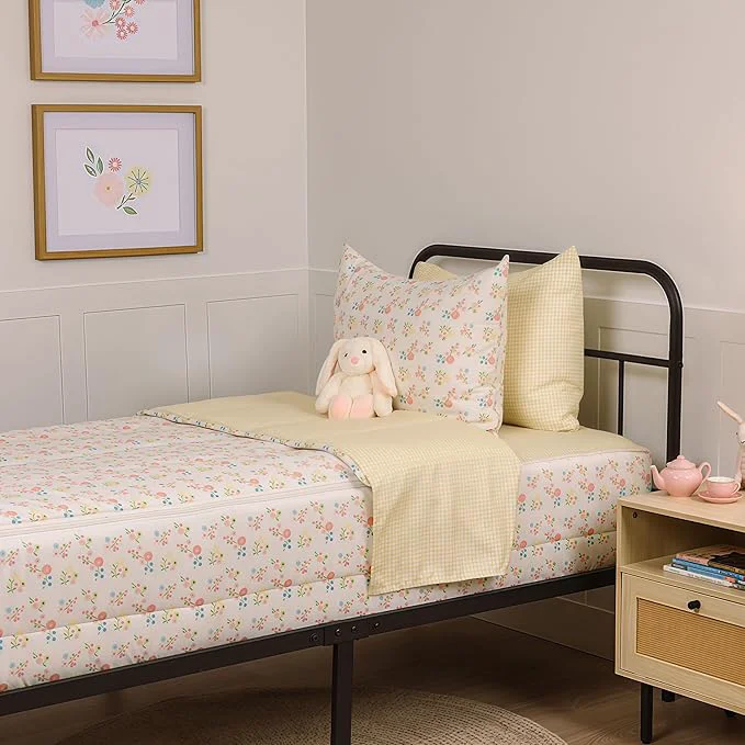 Casual Beddy 39 s Flower and Gingham Durable Zipper Bedding for Girls Bed in a Bag Floral Comforter amp Yellow Gingham Sheets Includes Pillowcase amp Pillow Sham Easy to Make amp Wash – Toddler Refined