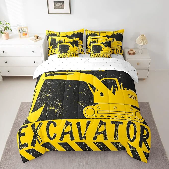 Pure Erosebridal Excavator 7 Piece Comforter Set Full Bed in a Bag Construction Vehicle Bedding Sets Big Wheel Car Sheet Set with Comforter Fashionable