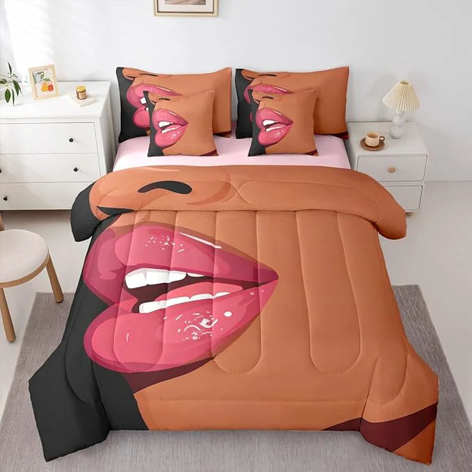 Casual Erosebridal Black Girls Pink Comforter Sets 7 Piece for Kids African Black Women Twin Sheet Set Vogue Fashion Gorgeous Bedding Set for Girls Women Teens Minimalist Romantic Makeup Bed in A Bag Excellent