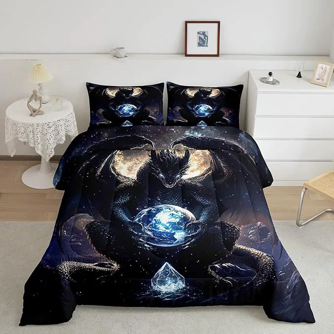 Excellent Feelyou Dragon Comforter Set Full Size Dragon Stuff Comforter for Boys Girls Teens Wild Life Bedding Set Dragon Decor Duvet Set Room Decor Black Quilt Set Functional