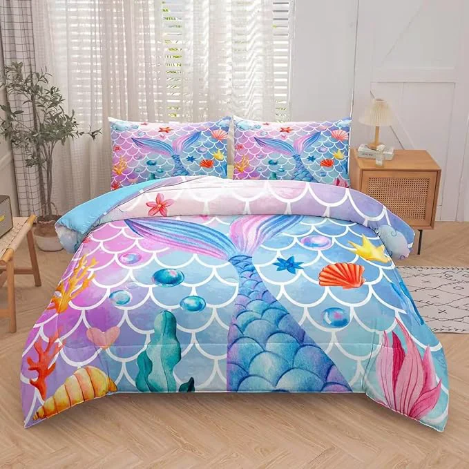 Breathable NINENINE Mermaid Comforter Sets Twin Bedding Sets for Girls Kids Comforter Sets for Girls Twin Bedding with 1 Comforter 1Pillowcase User-Friendly