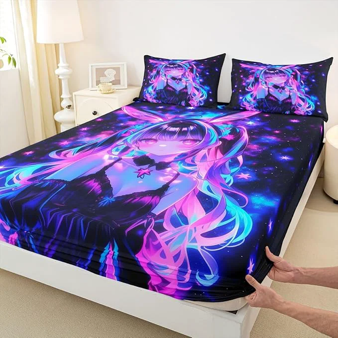 High-Performance Erosebridal 3D Mushroom Girls Sheets for Boys Girls Japanese Modern Fashion Fitted Sheet Abstract Graffiti Kids Bedding Sets Watercolor Aesthetic Bed Sets Queen 3 Piece Expertly Made