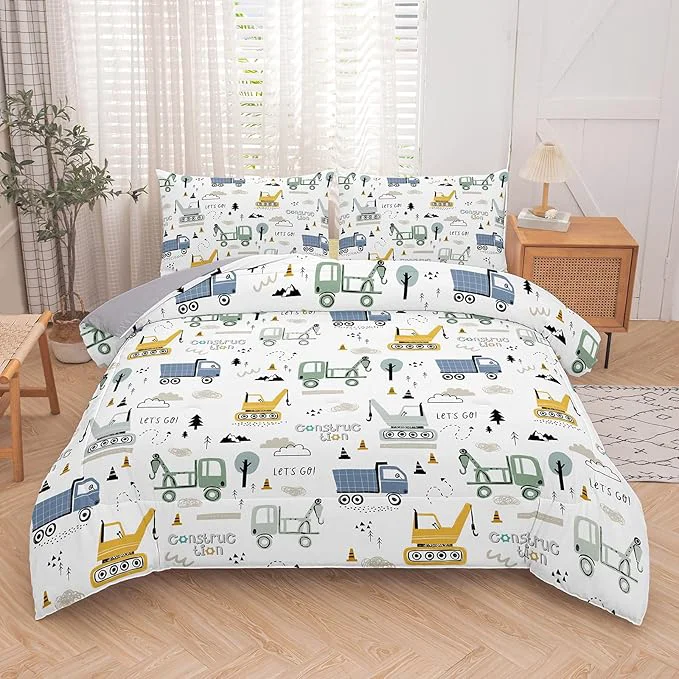 Verified NINENINE Boys Construction Bedding Set Full 3-Piece Kids Comforter Set for Boys Soft Lightweight Microfiber Kids Excavator Comforter Set with 2 Pillowcases Fine Crafted