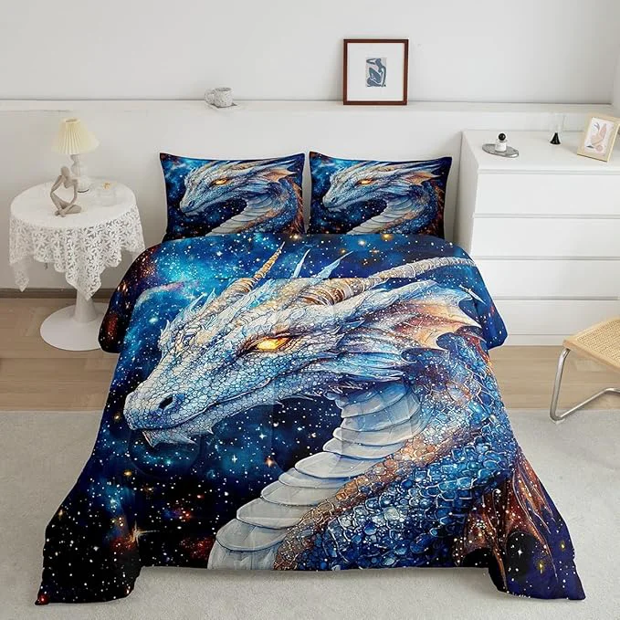 Stylish Feelyou Dragon Comforter Set Full Size Dragon Stuff Comforter for Boys Girls Teens Wild Life Bedding Set Dragon Decor Duvet Set Room Decor Blue Quilt Set Safe
