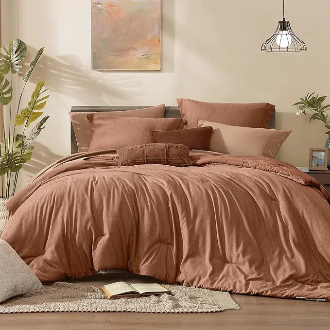 Organic Monbix Queen Comforter Set – 7 Pieces Cationic Dyeing Autumn Leaf Bed in a Bag Queen Bedding Sets with Comforter Sheets Pillowcases amp Shams Reversible Bedding Comforters Sets Specialty