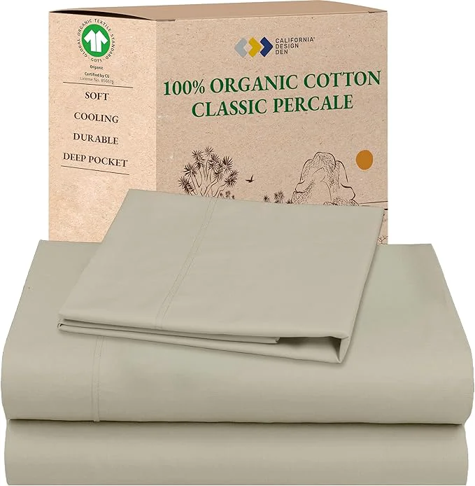 Premium Material California Design Den Soft Organic Cotton Sheets Twin XL Size Set – Crisp Percale Sheets with Deep Pockets Breathable and Durable Bedding Set – Warm Taupe Healthy