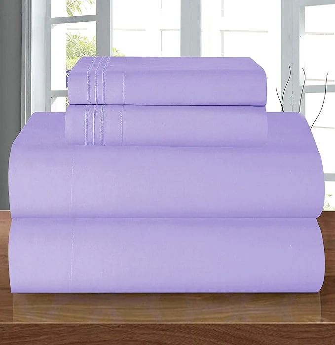 Fine Elegant Comfort Luxury 1500 Premium Hotel Quality Microfiber 5-Piece Sheet Set – Wrinkle Resistant All Around Elastic Fitted Sheet Deep Pocket up to 16 quot Split King Lavender First-Class