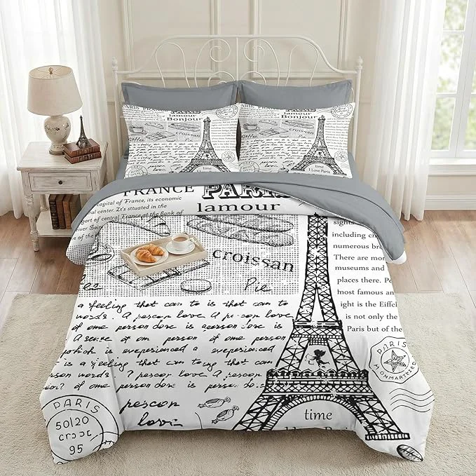Verified Nesker Comforter Set Twin Size Retro Eiffel Tower Paris 5 Pcs Bedding for Kids and Adults Vintage French Cafe Bed Sheet Sets with Fitted Sheet Pillowcase amp Sham Trusted