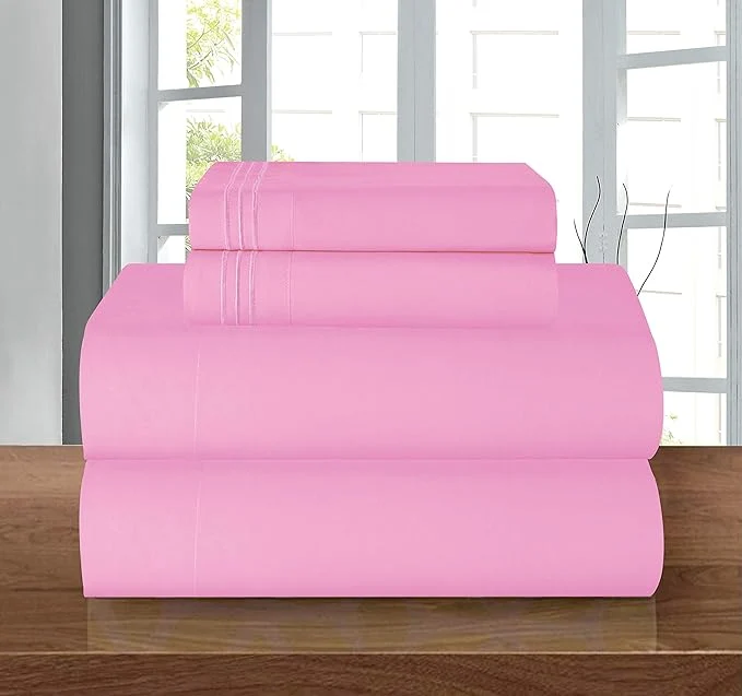Practical Elegant Comfort Luxury 1500 Premium Hotel Quality Microfiber 4-Piece Sheet Set – Wrinkle Resistant All Around Elastic Fitted Sheet Deep Pocket up to 16 quot Twin Twin XL Light Pink Long-Lasting