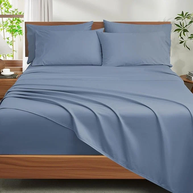 Detailed Ivellow Egyptian Cotton Sheets King Size Set – 1200 Thread Count 6 PC 18 quot Deep Pocket King Size Bed Sheet Set，Durable Hotel Quality Luxury Soft Breathable Dusty Blue Cooling Sheet Sets Bedding Innovative