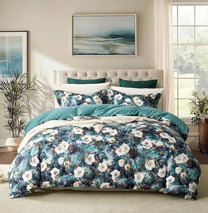 Artisan Cupocupa Duvet Cover Queen Size Set Boho Floral Pattern Queen Duvet Cover Set for Queen Size Bed Vintage Soft Bedding Leaf Print Duvet Cover with Pillowcases Classic