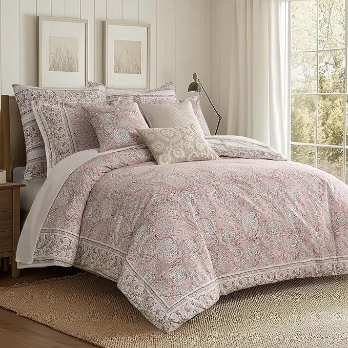 Casual Levtex Home Adare Blush Reversible Queen Duvet Cover Set 90x94in with 2 Pillow Shams 26x20in – Floral Bedding – Blush and White – Cotton Queen Size Duvet Cover Set – Soft Pre-Washed Flexible