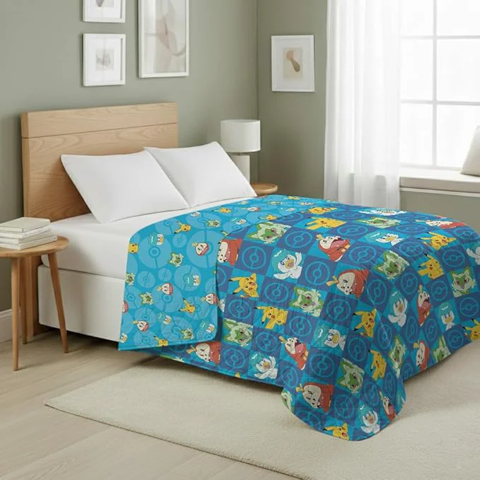 World-Class Pokemon Power Squares Twin Quilted Throw Blanket Adults Boys Girls Soft Lightweight Bedding for Bed or Couch 60 x 90 inches Next-Generation
