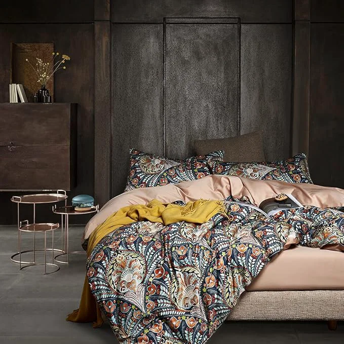 Safe Cupocupa King Duvet Cover Set – 3pc Dark Navy Paisley Boho Bedding – Luxury Art Deco Floral Botanical Print Soft Microfiber Reversible Quilt Cover with Pillowcases King 104 quot x90 quot First-Class