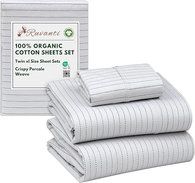 Practical RUVANTI Organic Cotton Sheets Twin XL Percale Weave GOTS 3-Piece Set Deep Pocket 15 quot Crisp amp Breathable Soft Durable Bedding Sábanas Algodón Orgánico – Construction Line Genuine