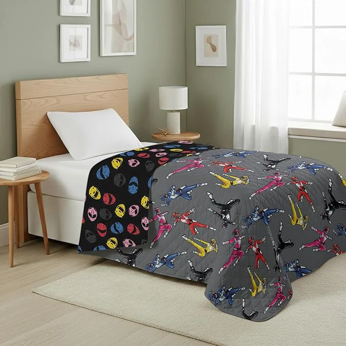 Breathable Power Rangers and Helmets Quilted Throw Blanket Classic Mighty Morphin Helmet Icons Comfy Throw Adults Boys Girls Soft Lightweight Bedding for Bed or Couch 60 x 80 Inches Quality