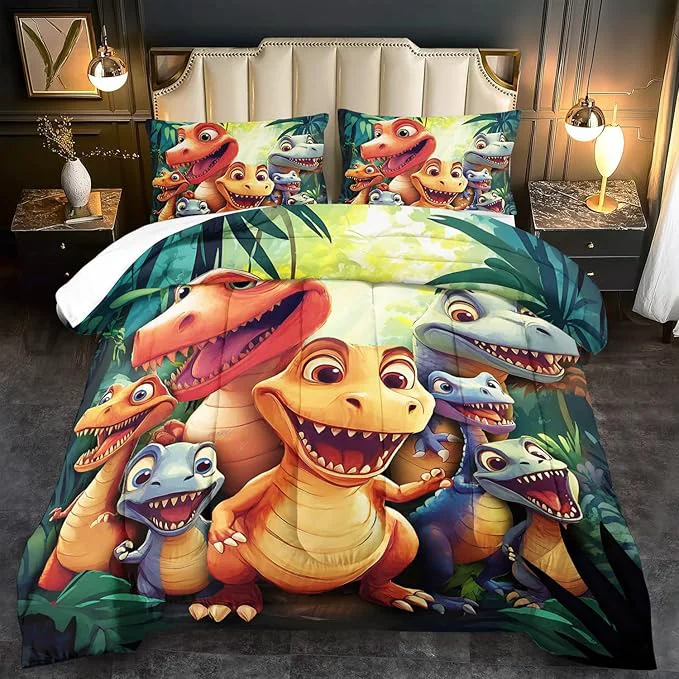 Safe Dinosaur Comforter Set Queen Boys Cartoon 3D Dinosaur Bedding Set Queen Bed Kids 3D Dragon Comforter Dragon Quilt Pattern Bedroom Decor Cute Animal Bedding Kawaii Animal Quilt Girls Solid