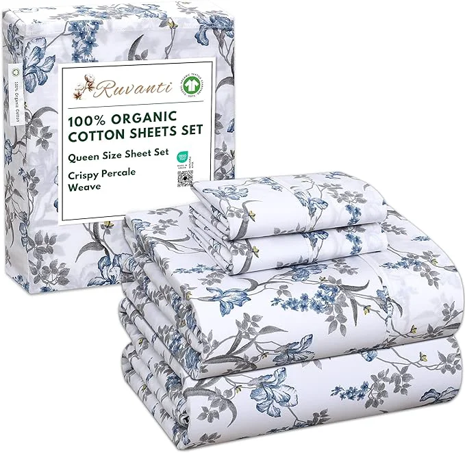 Efficient RUVANTI Organic Cotton Sheets Queen Size Percale Weave GOTS 4-Piece Set Deep Pocket 15 quot Crisp amp Breathable Soft Durable Bedding Sábanas Algodón Orgánico – Deluxe Verified