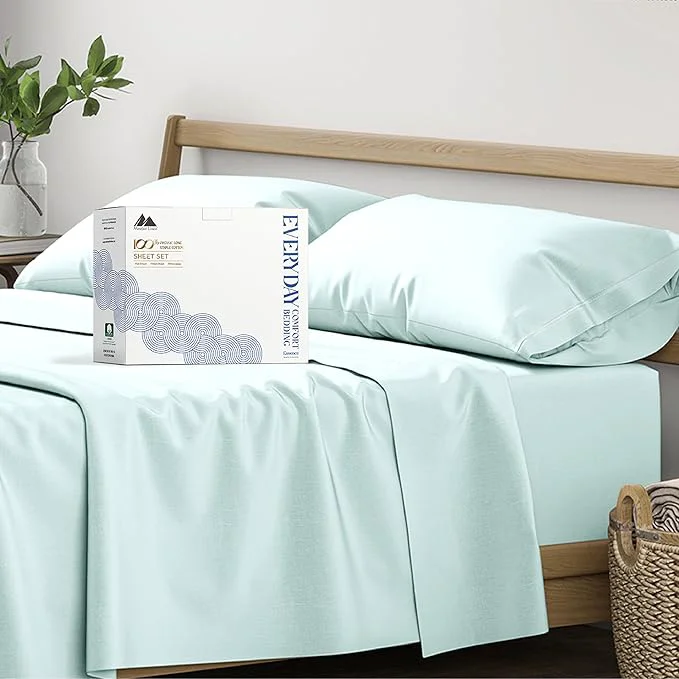 Functional Mayfair Linen Organic Cotton Sheets Full Size – 4 PC Organic Cotton Full Size Percale Weave Sheet Set Soft Cooling Crisp amp Breathable 16 quot Deep Pocket Hotel Quality Bedding Set – Sea Foam Safe