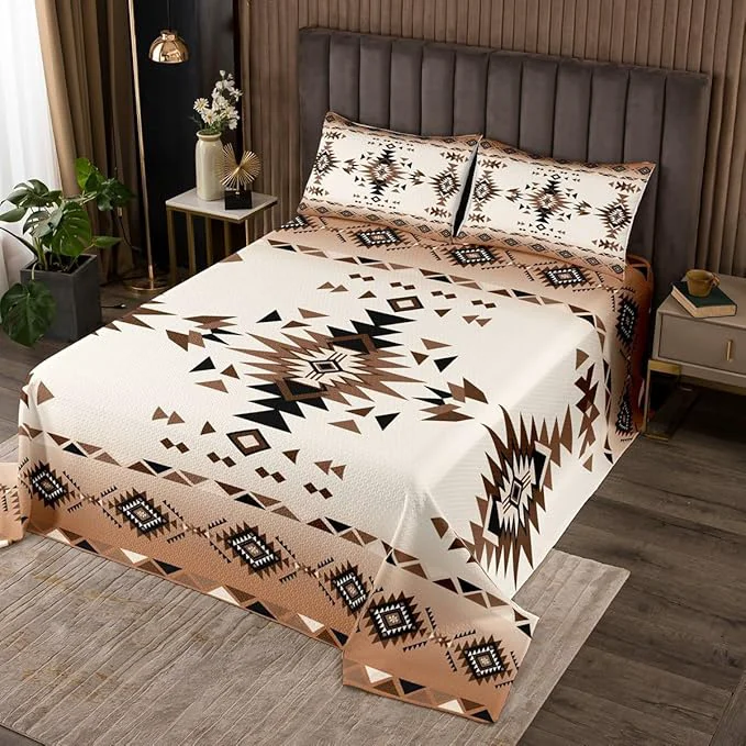 Recyclable Manfei Geometric Aztec Kids Bedspread Twin Size Western Cowboy Arrow Rustic Farmhouse Coverlet Set Boys Girls Room Decor Southwest Boho Tribal Quilted Coverlet Brown Retro Bedding Quilt 1 Pillowcase World-Class