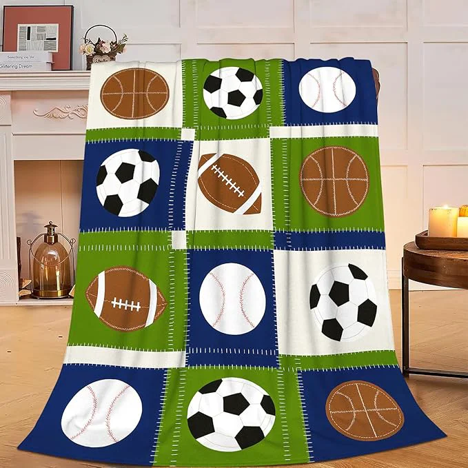 Official Ball Blanket Super Soft Warm Fluffy Fleece Flannel Baseball Basketball Soccer Football Sports Throw Blanket Cozy Fuzzy Plush Stuff Bedding Blankets Gifts for Teens Boys Kids Girls Adults 80 quot X60 quot Verified