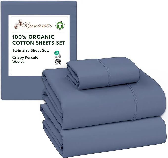 Exceptional RUVANTI Organic Cotton Sheets Twin Size Percale Weave GOTS 3-Piece Set Deep Pocket 15 quot Crisp amp Breathable Soft Durable Bedding Sábanas Algodón Orgánico – Wild Wind User-Friendly