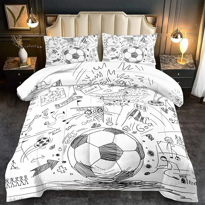 Smart Football Sports Comforter Sets for Boys Full Soccer Comforter Sport Bedding for Boys Room Gaming Bed Soccer Bedding Full Set Games Quilt Bedroom Bed Decor Kids and Teen Verified