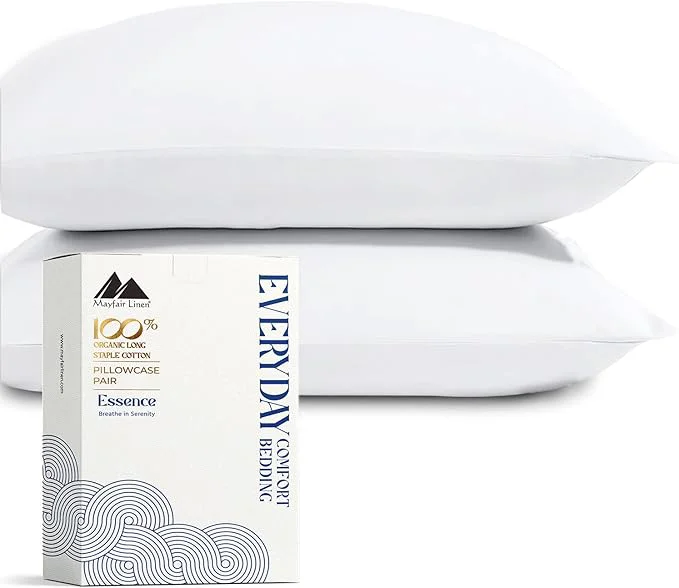 Versatile Mayfair Linen Organic Cotton Percale Pillow Cases Queen Standard Size Set of 4 – Percale Pillowcovers Standard Queen White 2 Pair Soft Pillow Case for Sleeping Cotton Pillowcases Trusted
