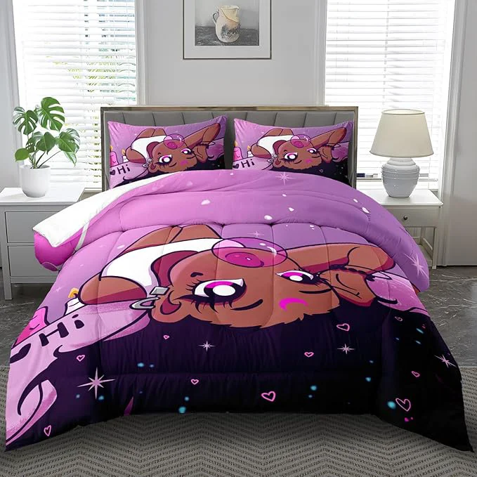 Reusable Black Girl Comforter Set King Cute Bedding Set College Dorm Girl Cartoon Teen Black and Pink Comforter King Kawaii Room Decor Cartoon Bedding Quilt Decor Kids Smart