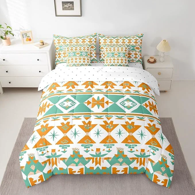 Specialty Erosebridal Western Bed in a Bag King Size Comforter Set 7 Pieces Geometric Triangle Bedding Sets Vintage Indian Tribe Geometric Sheet Set with Comforter Exclusive