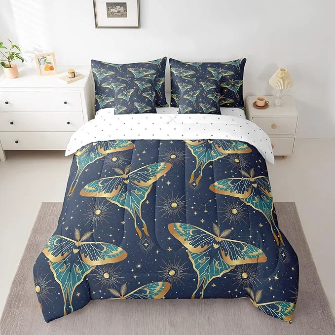 Prestigious Erosebridal Bohemian Moth Bed in a Bag King Size Comforter Set 7 Pieces Sun and Moon Bedding Sets Stars Galaxy Sheet Set with Comforter Specialty
