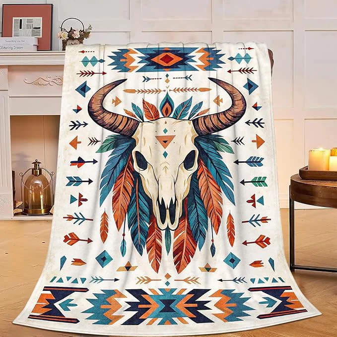 Luxury Western Cattle Skull Blanket Super Soft Warm Fluffy Fleece Flannel Throw Blanket Cozy Fuzzy Plush Stuff Bedding Blankets Gifts for Women Kids Boys Girls Adults 60 quot X50 quot World-Class