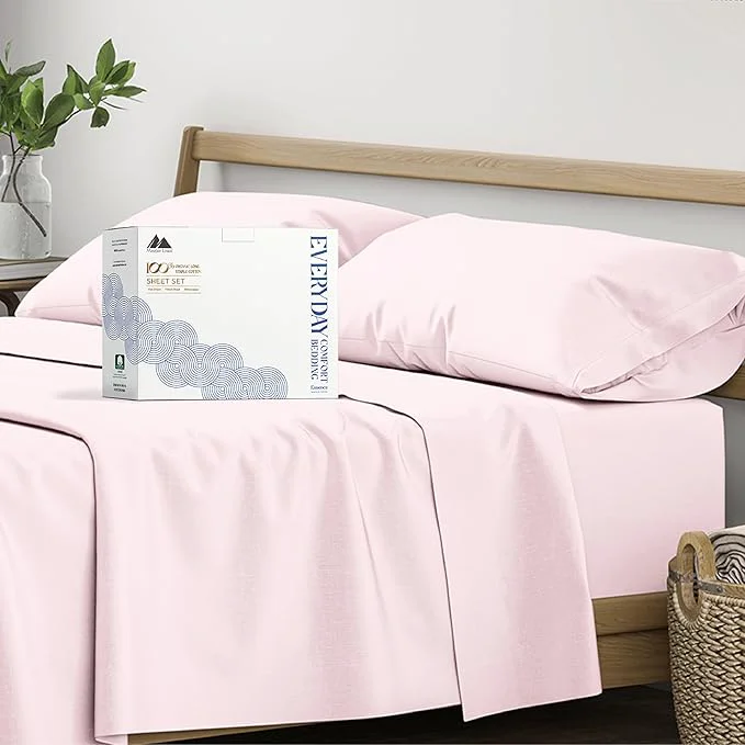 First-Class Mayfair Linen Organic Cotton Sheets King Size – 4 PC Organic Cotton King Size Percale Weave Sheet Set Soft Cooling Crisp amp Breathable 16 quot Deep Pocket Hotel Quality Bedding Set – Blush Healthy