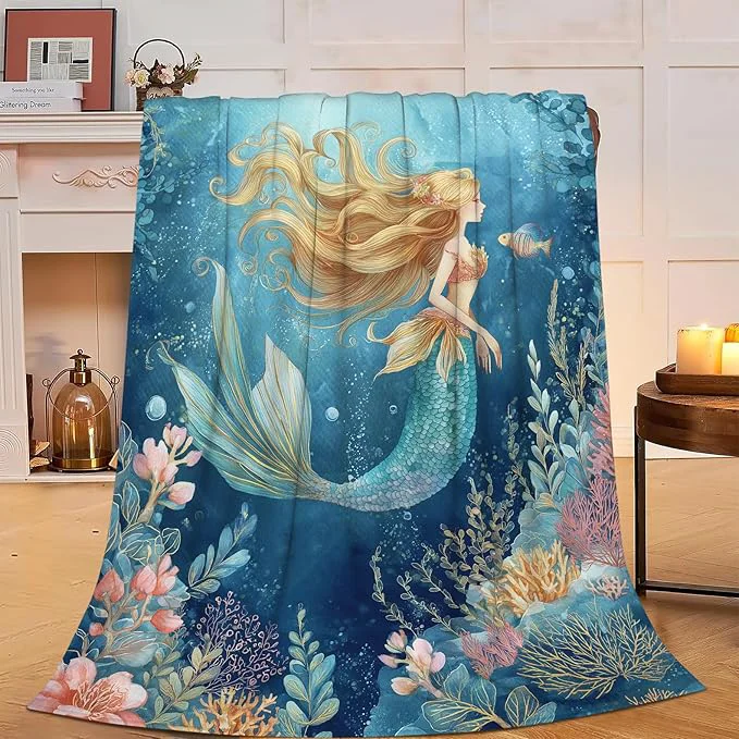 Sustainable Mermaid Blanket Super Soft Warm Fluffy Fleece Flannel Fantasy Throw Blanket Cozy Fuzzy Plush Stuff Bedding Blankets Gifts for Women Kids Boys Girls Adults 80 quot X60 quot Next-Generation