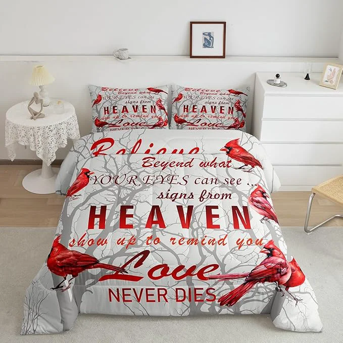 Long-Lasting Feelyou Cardinal Bird Comforter Set Queen Size Farmhouse Red Birds Bedding Set for Girls Boys Women Men Tree Branches Decor Comforter Nature Comforter with 2 Pillow Case Casual