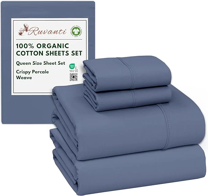 Proven RUVANTI Organic Cotton Sheets Queen Size Percale Weave GOTS 4-Piece Set Deep Pocket 15 quot Crisp amp Breathable Soft Durable Bedding Sábanas Algodón Orgánico – Wild Wind Versatile