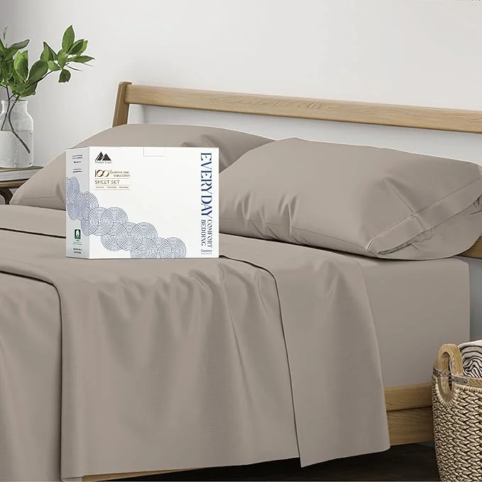 Fast Mayfair Linen Organic Cotton Sheets Full Size – 4 PC Organic Cotton Full Size Percale Weave Sheet Set Soft Cooling Crisp amp Breathable 16 quot Deep Pocket Hotel Quality Bedding Set – Taupe Elite