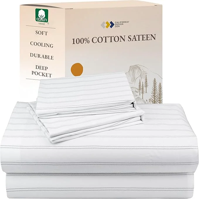 Premium California Design Den Full Sheet Set Stripe Cotton Deep Pocket Full Sheets amp Pillowcase Set Soft Sateen Weave – Classic Stripe Versatile
