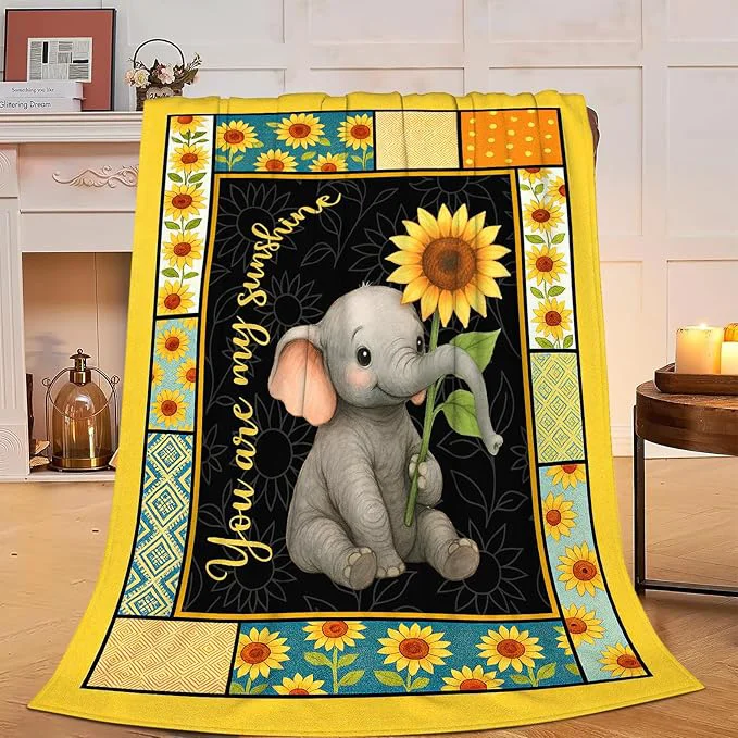 High-Grade Elephant Blanket Super Soft Warm Fluffy Fleece Flannel Sunflower Animal Throw Blanket Cozy Fuzzy Plush Stuff Bedding Blankets Gifts for Women Kids Boys Girls Adults 60 quot X50 quot Sustainable