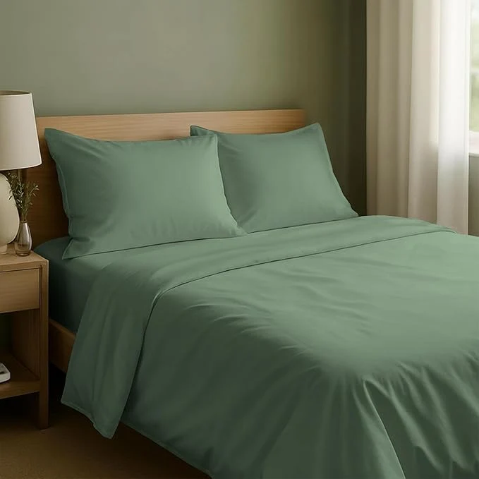 Flexible California Design Den Full Size Sheets Set – Natural Cotton Sheets Full Size Bed with Deep Pockets Soft Sateen Weave Durable Bedding Set Sage Green – Dark Secure